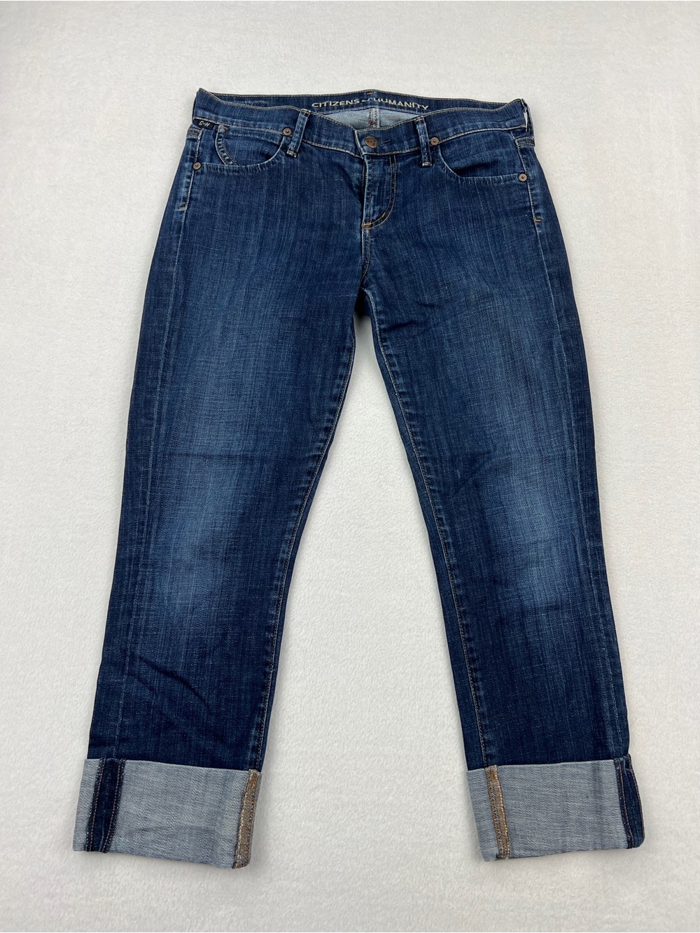 Citizens Of Humanity Dark Blue Boyfriend Jeans with Cuffed Hem